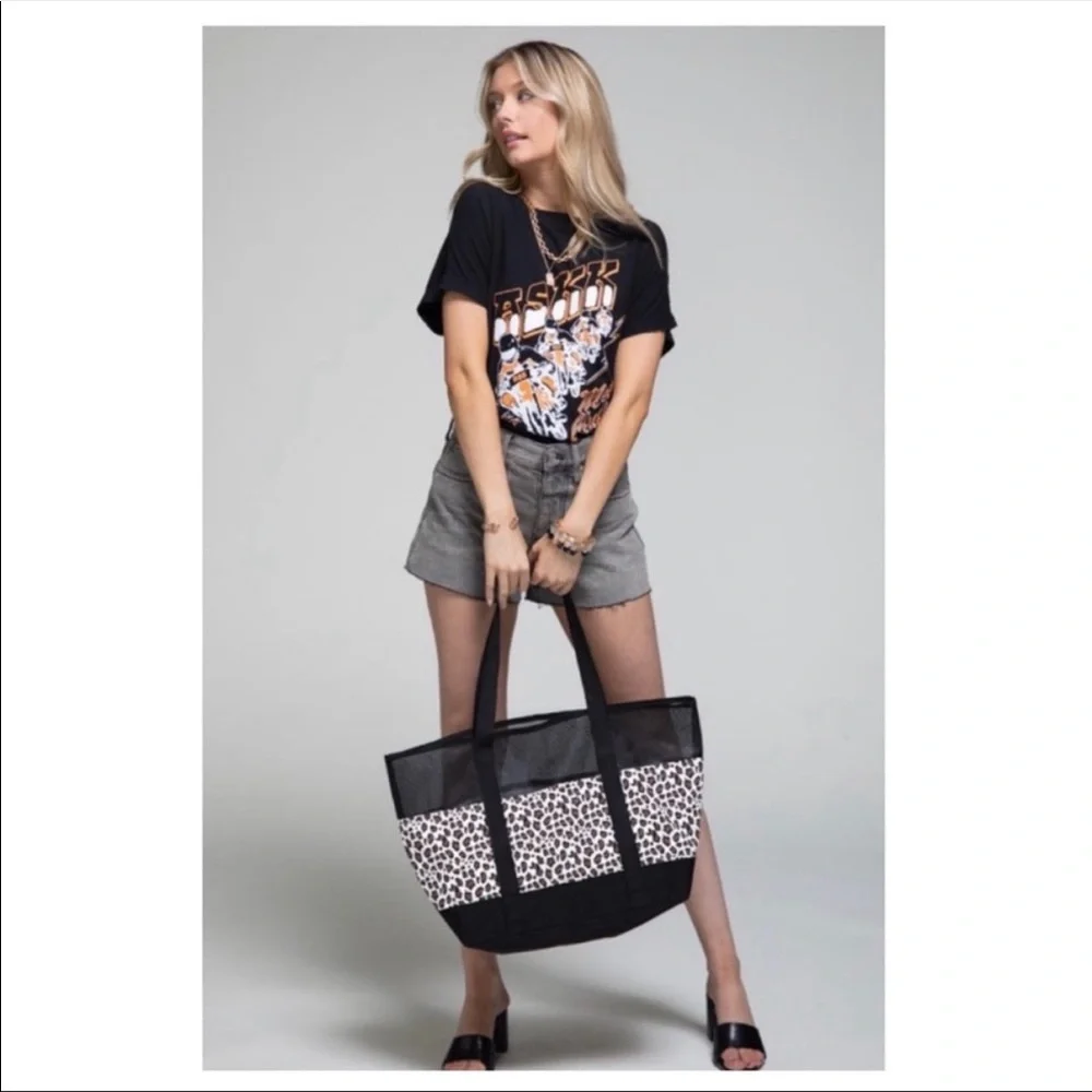 NWT LEOPARD PRINT MESH TOTE BAG - Picture 5 of 7